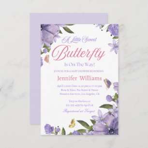 Invitation petit papillon rose violet baby shower floral