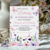 Invitation Petit Papillon rose violet fleuri Anniversaire
