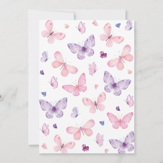 Invitation Petit Papillon rose violet fleuri Anniversaire (Dos)