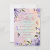 Invitation petit papillon rose violet fleurs baby shower (Devant)