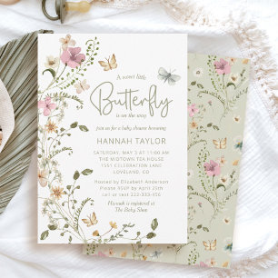 Invitation Petit Papillon Sage Green Flora Girl Baby shower