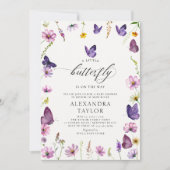 Invitation Petit Papillon sauvage violet rose bébé fille Douc (Devant)