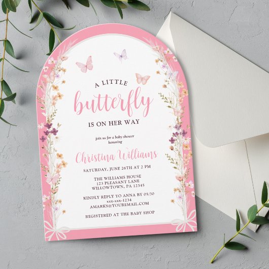 Invitation Petit Papillon sur le chemin Baby shower fille