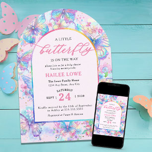 Invitation Petit Papillon Sur Le Chemin Baby shower Rose