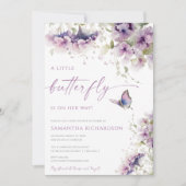 Invitation Petit papillon sur le chemin du baby shower violet (Devant)
