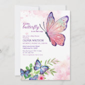 Invitation Petit papillon sur son chemin Baby shower bleu (Devant)