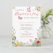 Invitation Petit Papillon Sur Son Chemin Baby shower Floral (Debout devant)