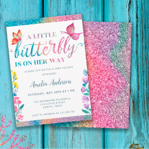 Invitation Petit Papillon Sur Son Chemin Baby shower Floral