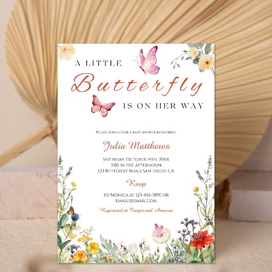 Invitation Petit Papillon Sur Son Chemin Baby shower Floral