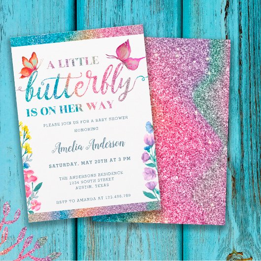 Invitation Petit Papillon Sur Son Chemin Baby shower Floral