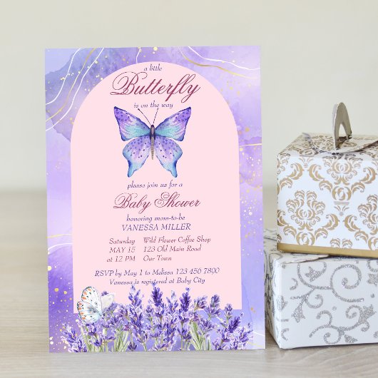 Invitation Petit papillon violet lavande baby shower
