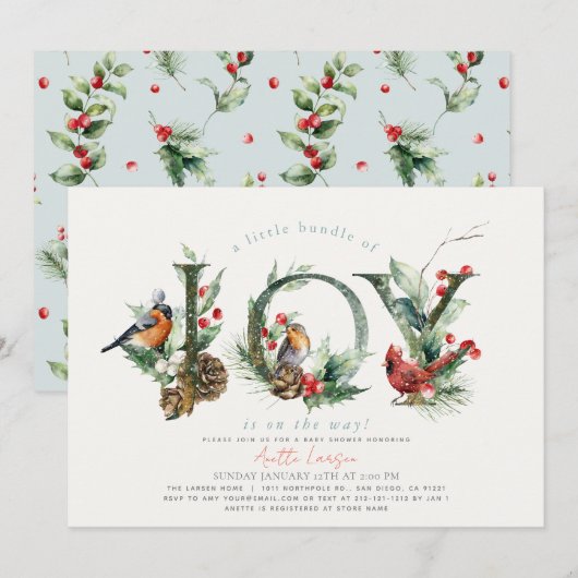 Invitation Petit paquet de Joy Birds Baby shower garçon (Devant / Derrière)