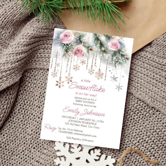 Invitation Petit pastel de baby shower d'hiver de flocon de n