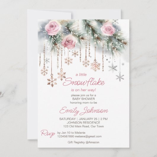 Invitation Petit pastel de baby shower d'hiver de flocon de n (Devant)