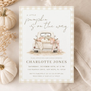 Invitation Petit Patch de Citrouille Camion Gingham Baby Show