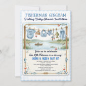 Invitation Petit pêcheur bleu gingham garçon pêcheur (Devant)