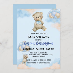 Invitation Petit peluche Bear dégradé ballon bébé douche garç