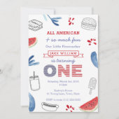 Invitation Petit Pétard Rouge Blanc Bleu Premier Anniversaire (Devant)