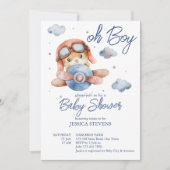 Invitation Petit petit baby shower d'avion pilote (Devant)