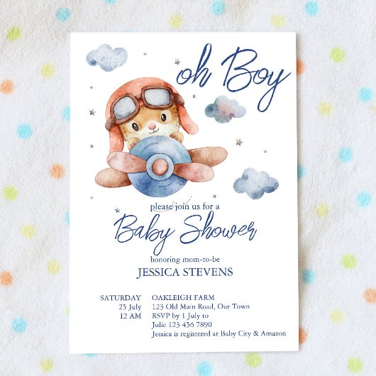Invitation Petit petit baby shower d'avion pilote