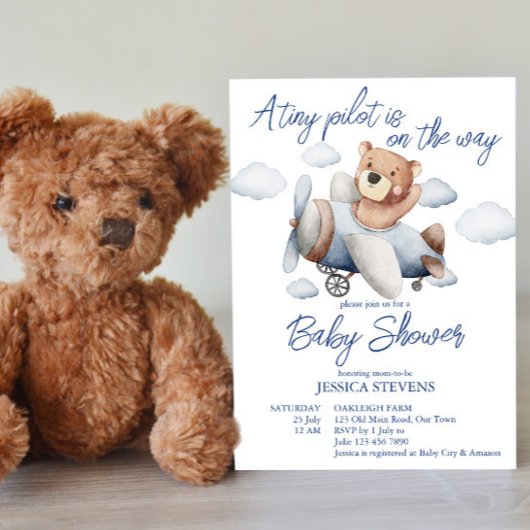 Invitation Petit petit baby shower d'avion pilote