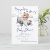 Invitation Petit petit baby shower d'avion pilote (Debout devant)