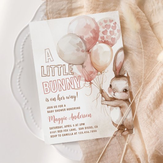 Invitation Petit Petit Lapin Balloon Bébé Fille Douche