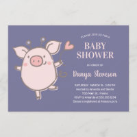 Petit Piggy Avec Balloon Rose Baby shower Violet