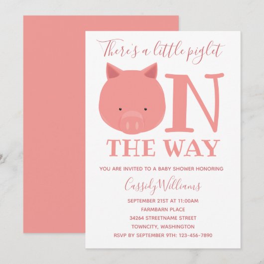 Invitation Petit Piglet Sur Le Chemin Baby shower (Devant / Derrière)