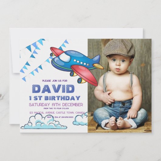 Invitation Petit Pilote 1er Avion Vol Ciel Photo (Devant)