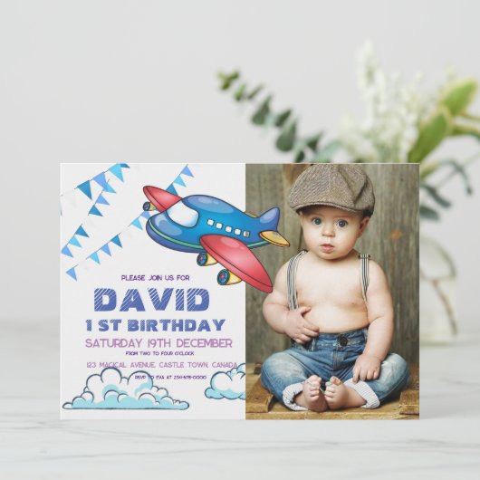 Invitation Petit Pilote 1er Avion Vol Ciel Photo (Debout devant)