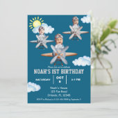 Invitation Petit pilote, avion & nuage, photo premier anniver (Debout devant)