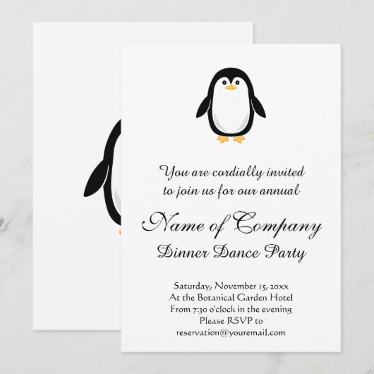 Invitation Petit pingouin mignon (Devant / Derrière)