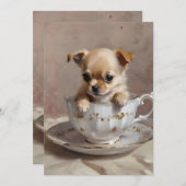 Invitation Petit plaisir : chiot Chihuahua dans une tasse à t (Devant / Derrière)