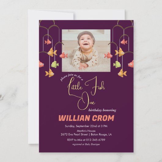 Invitation Petit Poisson Crimson couleur bébé 1er anniversair (Devant)