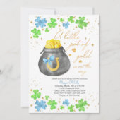 Invitation Petit Pot de Baby shower Shamrock bleu or (Devant)