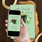 Invitation Petit Pot de Baby shower Shamrock d'Irlande d'or