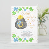 Invitation Petit Pot d'Or Baby Shower Shamrock Bleu Vert (Debout devant)