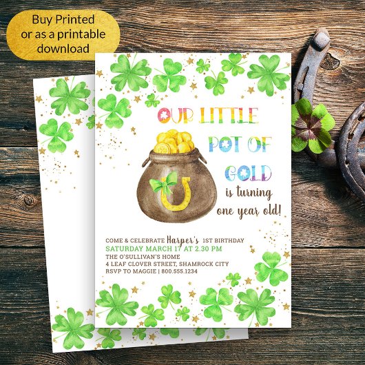 Invitation Petit Pot d'or Lucky Shamrock 1er anniversaire