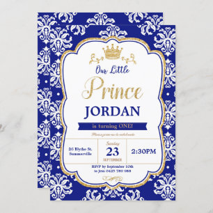 Invitation Petit Prince 1er anniversaire Royal Blue Damask Bo