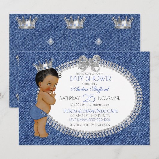 Invitation Petit Prince Baby Boy Denim & Diamonds (Devant / Derrière)