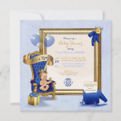 Invitation Petit Prince Baby Boy Gold Crown Royal Blue (Devant)