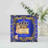 Invitation Petit Prince Baby shower Bleu Brunette Bébé Garçon (Debout devant)