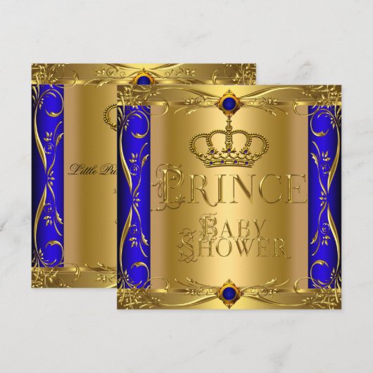 Invitation Petit Prince Baby shower Boy Regal Blue Crown 9 (Devant / Derrière)