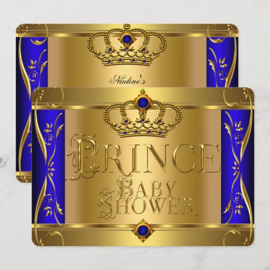 Invitation Petit Prince Baby shower Boy Regal Blue Crown 9 (Devant / Derrière)