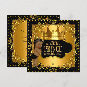 Invitation Petit Prince Baby Shower Couronne en feuille d'or