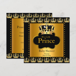 Invitation Petit Prince Baby Shower Couronne Garçon Noir Or