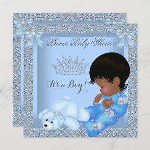 Invitation Petit Prince Baby shower Garçon bleu Damask AM