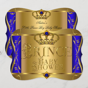 Invitation Petit Prince Baby Shower Garçon Couronne Bleu Roya