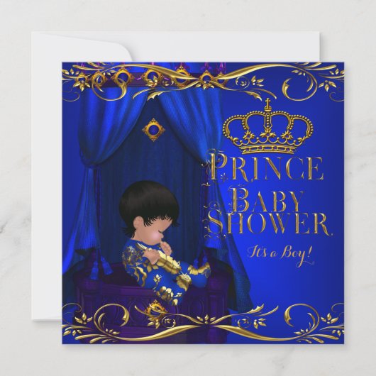 Invitation Petit Prince Baby shower Garçon Regal Blue Crown 2 (Devant)